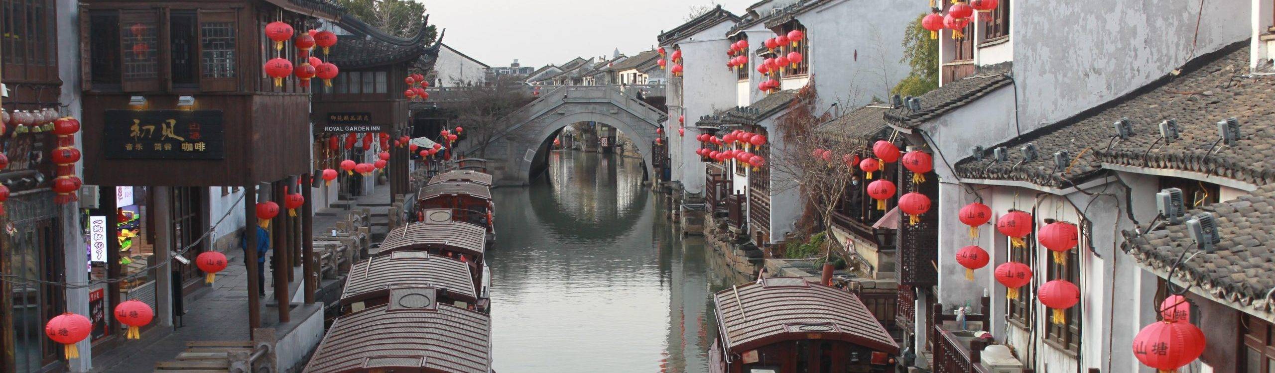 Jiangnan, Ancient town, Suzhou-Canal-Boats-Traditiona-Village-in-China